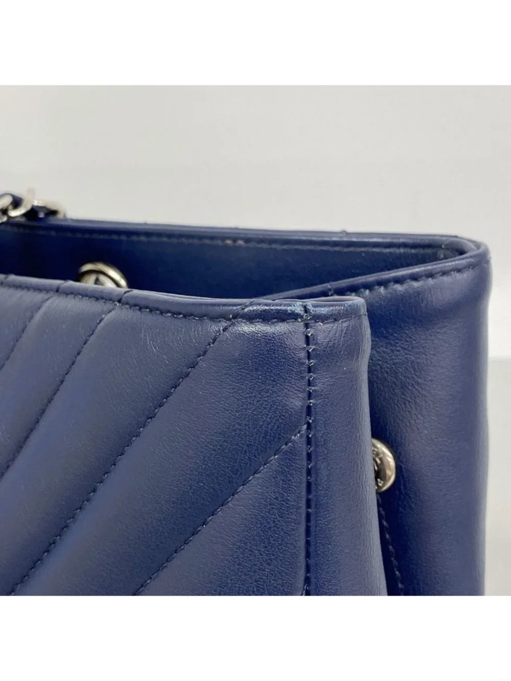 Chanel Chain Tote Stitch Lambskin Navy Silver